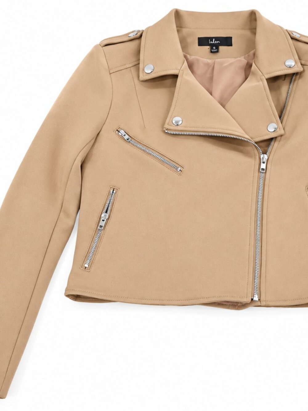 Lulu's Jacket | Beige Cropped Moto Jacket | Size XS